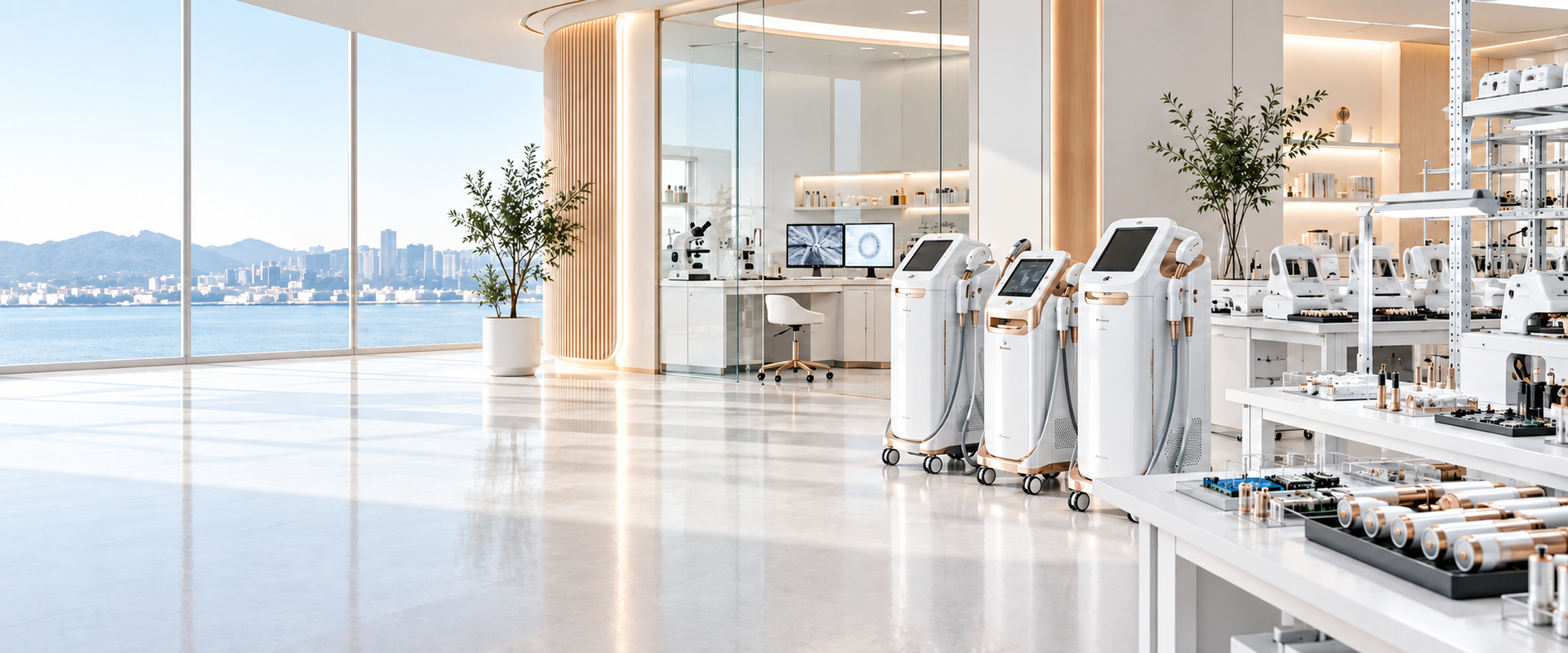 Editorial professional equipment in a bright clinic-like setting
