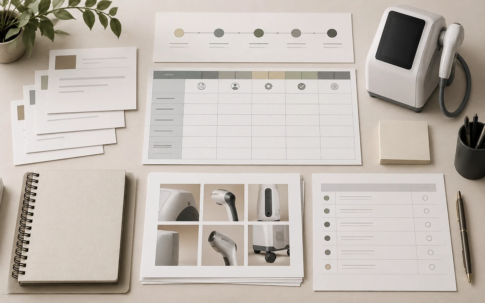 Editorial illustration of a distributor control sheet for model images and documents